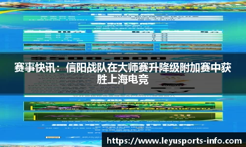 赛事快讯：信阳战队在大师赛升降级附加赛中获胜上海电竞